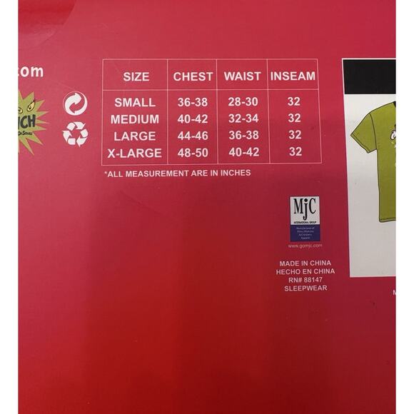 Dr. Seuss Grinch Men’s Pajama Gift Set In Box Size Medium Fleece Bottom/T-shirt - Picture 6 of 7